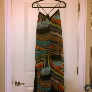 Black Bead Brand Multi-colored Maxi High Low Dress